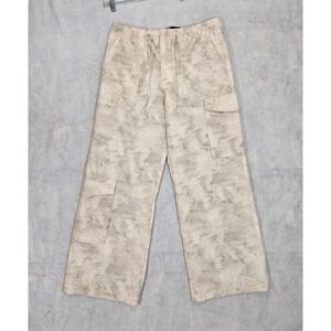 Zara Cargo Pants Women L 12 14 Wide Leg baggy Loose Fit Camo Painted High-Rise